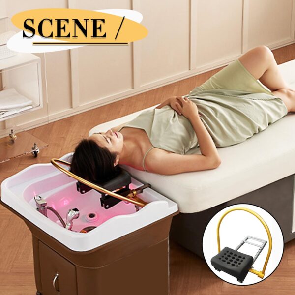 Water Circulation Hair Head Spa Equipment with Pillow, Water Circulation Frame Rack with 39.37" 304 Stainless Steel Water Hose, Shampoo Bed Accessories, for Hair Salon Massage Shower - Image 10