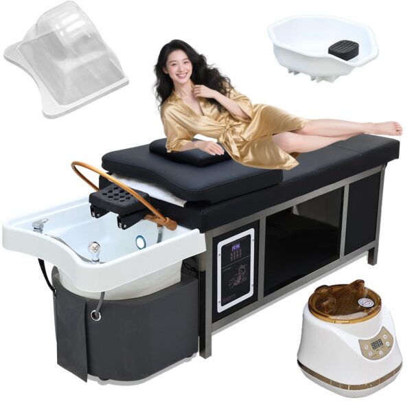Multifunctional Head Spa Bed, Massage Shampoo Bed, Supports Water Circulation, Fumigation & LED Scalp Care for Barber, Salon & Spa Beauty Salon