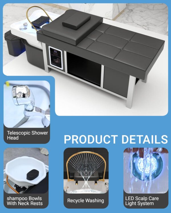 Multifunctional Head Spa Bed, Massage Shampoo Bed, Supports Water Circulation, Fumigation & LED Scalp Care for Barber, Salon & Spa Beauty Salon - Image 4
