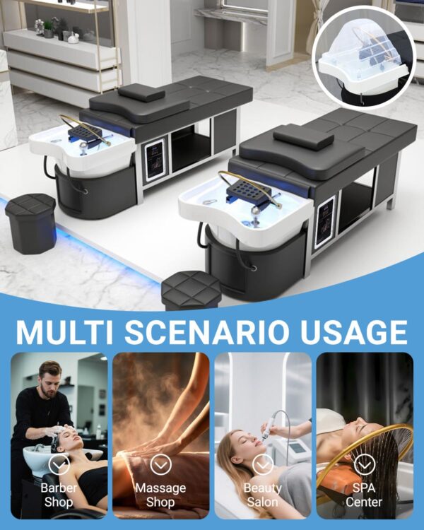 Multifunctional Head Spa Bed, Massage Shampoo Bed, Supports Water Circulation, Fumigation & LED Scalp Care for Barber, Salon & Spa Beauty Salon - Image 8
