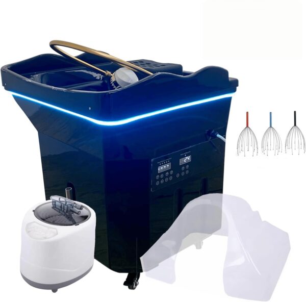 Japanese-Style Head spa Waterfall Equipment, Including a Waterfall Shampoo Basin spa Unit with a 60-Liter Water Storage Tank. Portable recirculating Basin (with steam Therapy Function).