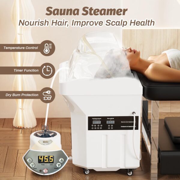 Japanese Head Spa Equipments, Portable Shampoo Bowl Waterfall with Water Circulation System Light Therapy Steam Function Head Spa Equipment for Salon & Home - Image 6