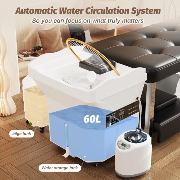 Japanese Head Spa Equipments, Portable Shampoo Bowl Waterfall with Water Circulation System Light Therapy Steam Function Head Spa Equipment for Salon & Home - Image 8