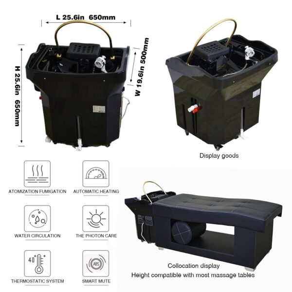 Japanese Head spa Equipment with 60 Litre Water Storage Tank, Fumigation Function, Water Cycle Shampoo Basin, Thermostatic Head spa Equipment, Enjoy Head Care to The Fullest (Black) - Image 8