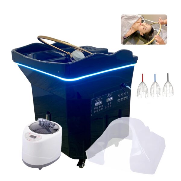 Japanese Head Spa Waterfall Equipment, Shampoo Bowl Waterfall Head Spa with 60 L Water Storage Tank, Portable Water Circulation Head Spas Sink with Fumigation