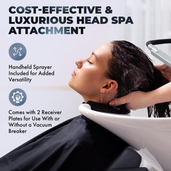 P650 Italian Head Spa Waterfall Attachment with Built-In Valve for Professional Salon & Barbershop Shampoo Bowls, Includes Handheld Sprayer and 2 Receiver Plates, PIB-P650 - Image 5