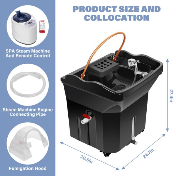 Head Spa Equipment with 60L Water Storage Tank, Warm Steam & Hair Wash Sink for Scalp Care and Relaxation(Black) - Image 3