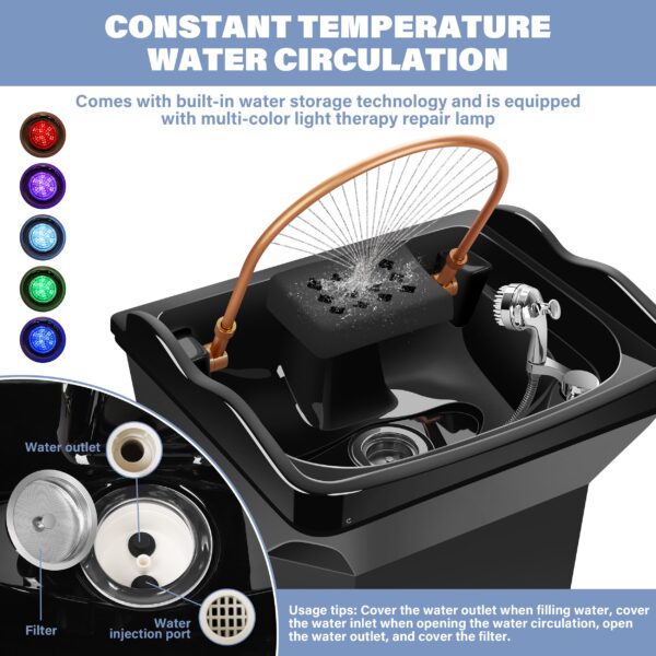 Head Spa Equipment with 60L Water Storage Tank, Warm Steam & Hair Wash Sink for Scalp Care and Relaxation(Black) - Image 4