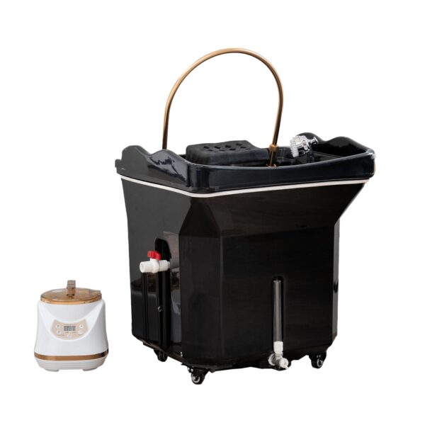 Portable Head Spa Non-Plumbing, U-Shape Water Massage Shampoo Backwash Unit with Cover Pillow, Spa Resort Hair Salon Equipment, Black Base Black Bowl, without Bed