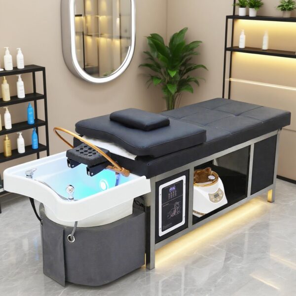 Head Spa Equipment with Steamer & Water Circulation System, Shampoo Bed Scalp Care Massage Table for Barbershop, Salon Station, Massage Parlor