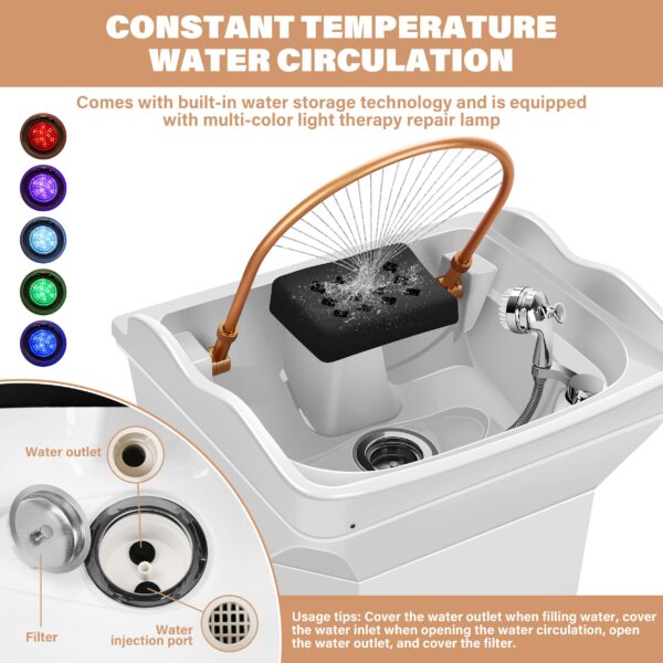 Head Spa Equipment with 60L Water Storage Tank, Warm Steam & Hair Wash Sink for Scalp Care and Relaxation (Head Spa Equipment-White) - Image 4