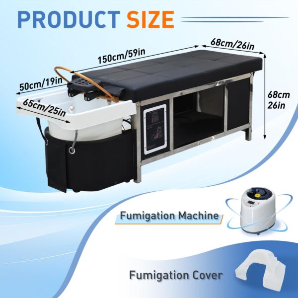 Head Spa Equipment, Massage Shampoo Bed, Head Treatment Shampoo Bed with Fumigation & Water Circulation, Hair Washing Station with Adjustable Headrest, for Salons, Spas, Beauty - Image 3