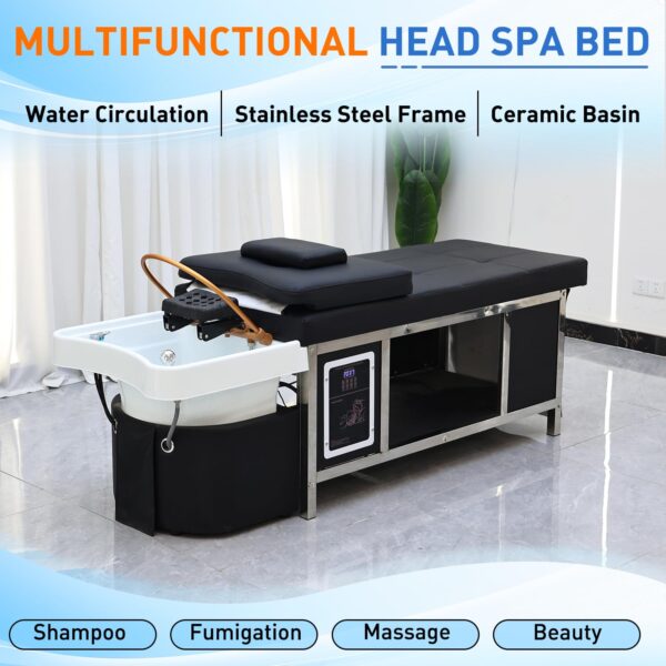 Head Spa Equipment, Massage Shampoo Bed, Head Treatment Shampoo Bed with Fumigation & Water Circulation, Hair Washing Station with Adjustable Headrest, for Salons, Spas, Beauty - Image 4