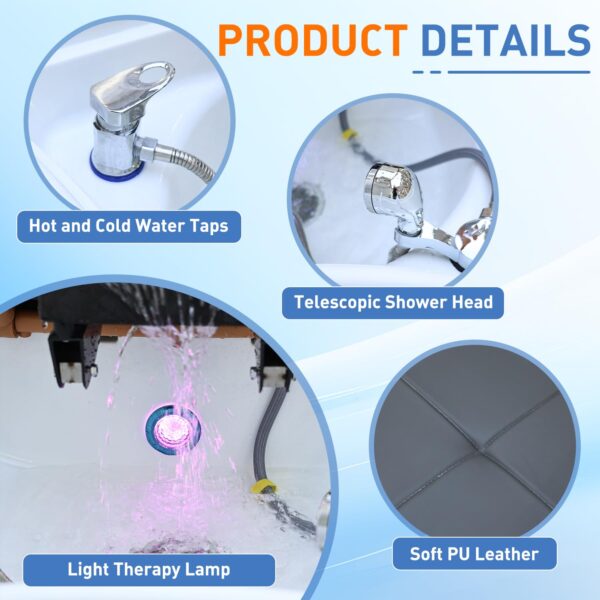Head Spa Equipment, Massage Shampoo Bed, Head Treatment Shampoo Bed with Fumigation & Water Circulation, Hair Washing Station with Adjustable Headrest, for Salons, Spas, Beauty - Image 7