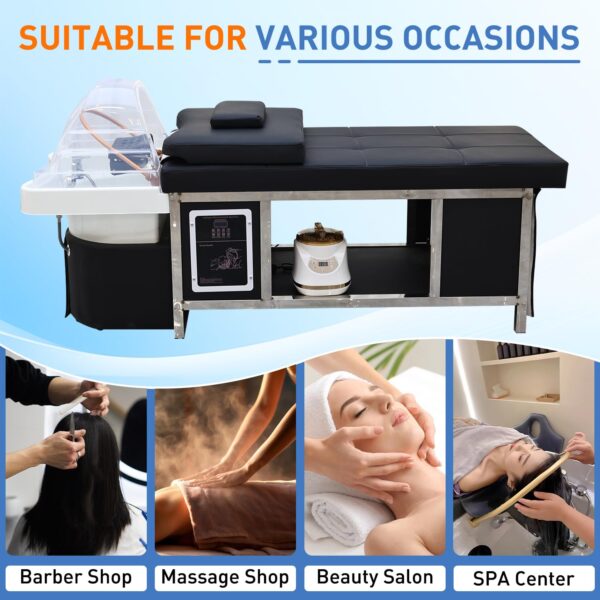 Head Spa Equipment, Massage Shampoo Bed, Head Treatment Shampoo Bed with Fumigation & Water Circulation, Hair Washing Station with Adjustable Headrest, for Salons, Spas, Beauty - Image 9