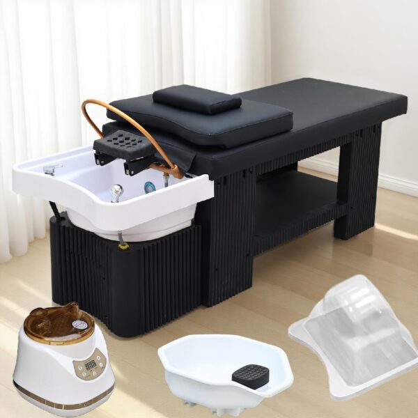 Professional Japanese Head Spa Equipment with Water Massage Shampoo Backwash & Steaming Function, LED Care System, U-Shaped Water Circulation - Salon Shampoo Bed