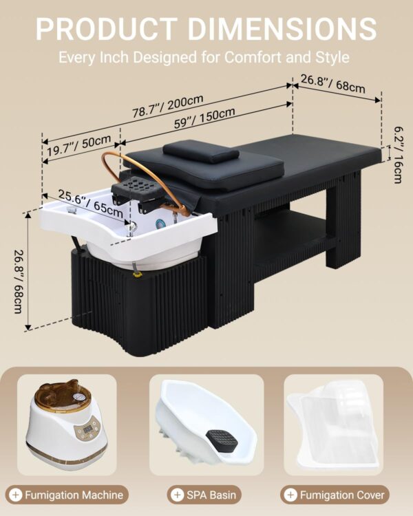 Professional Japanese Head Spa Equipment with Water Massage Shampoo Backwash & Steaming Function, LED Care System, U-Shaped Water Circulation - Salon Shampoo Bed - Image 3