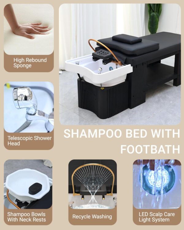 Professional Japanese Head Spa Equipment with Water Massage Shampoo Backwash & Steaming Function, LED Care System, U-Shaped Water Circulation - Salon Shampoo Bed - Image 5