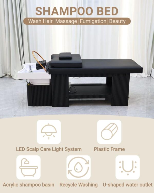 Professional Japanese Head Spa Equipment with Water Massage Shampoo Backwash & Steaming Function, LED Care System, U-Shaped Water Circulation - Salon Shampoo Bed - Image 7