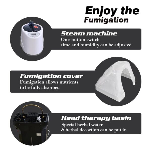 Head spa Equipment, Support 60 liters of Water Storage and preheating, Fumigation Function, Water Cycle Shampoo Basin. Hydrotherapy, Light Therapy and Fumigation Make Hair More Comfortable - Image 5