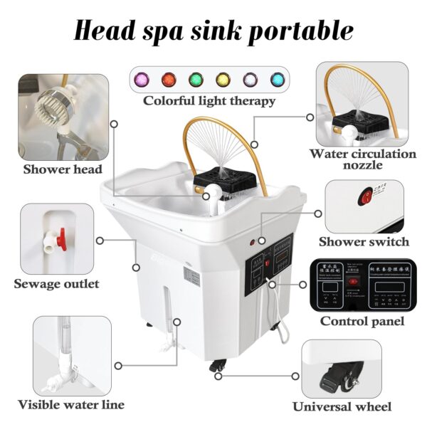 Japanese Head Spa Equipment Sink Portable with 60L Water Tank, Thermostatic Head Spa Equipment Water Circulation Shampoo Basin, Enhance The Head Wash Experience - Image 5