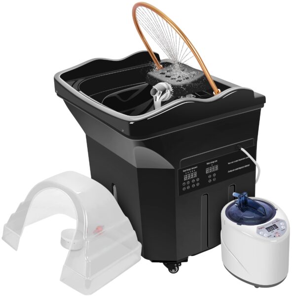 Freshlyy Head Spa Equipment with 60L Water Storage Tank, Warm Steam & Hair Wash Sink for Scalp Care and Relaxation (Black)