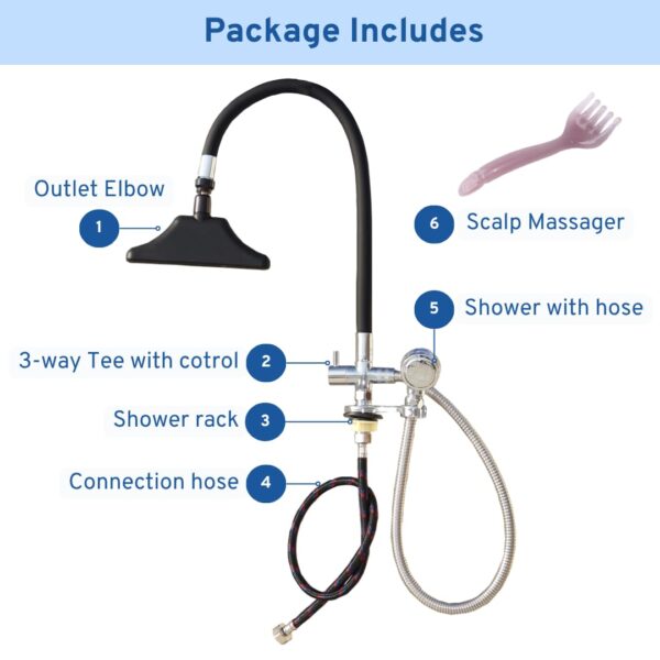 Waterfall Spa Shower for Shampoo Chairs Therapy Head with Shower Head, Salon Equipment for Head Massage, Black Set - Image 4